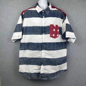 Eighty Eight Platinum America Flag Men's Short Sleeve Button Down Shirt Size 4XL